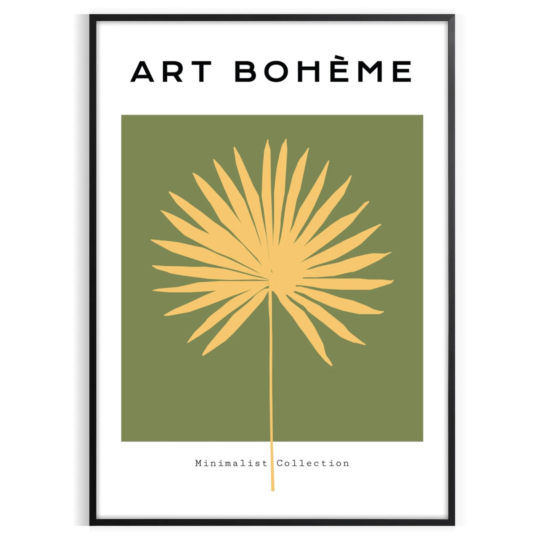 Bohemian kitchen art poster in black and blue, minimalist illustration