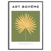 Bohemian kitchen art poster in black and blue, minimalist illustration - in a black frame