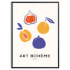 Bohemian kitchen art poster with gray and orange abstract composition - in a black frame