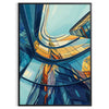Green and blue Art Deco building painting style poster for wall - in a black frame