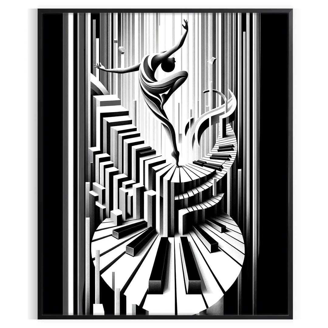 Art Deco poster featuring a jazz dancer silhouette in black and gray