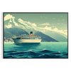 Art Deco travel poster with green and blue painting-style landscape - in a black frame