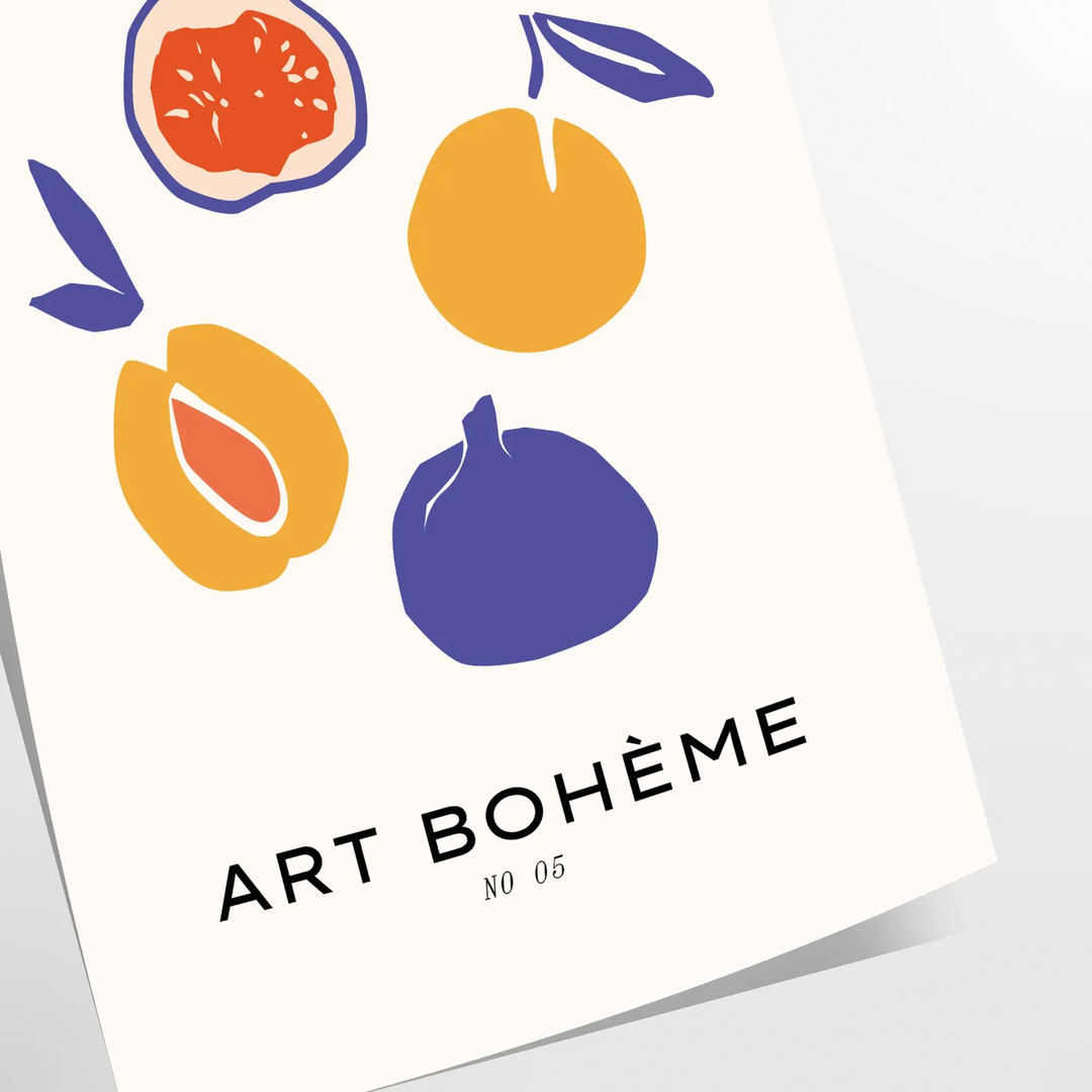 Bohemian kitchen art poster with gray and orange abstract composition