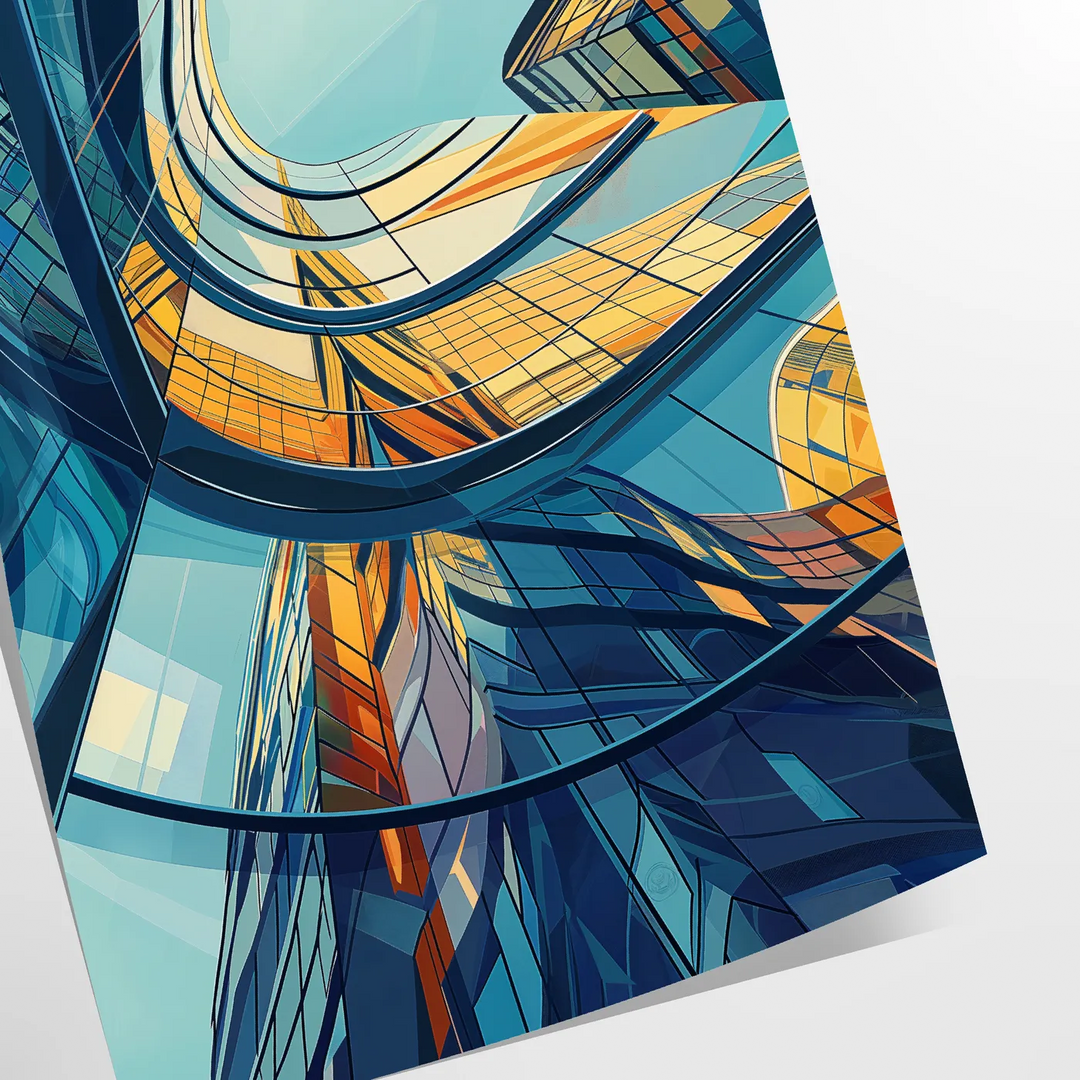 Green and blue Art Deco building painting style poster for wall - as a rolled, unframed print