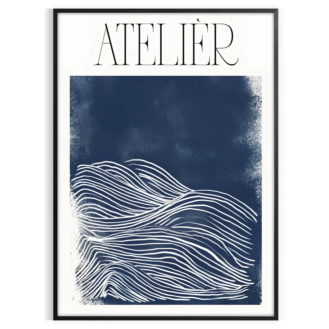 Atelier Maximalist poster with bold abstract blue and green composition