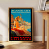 Retro illustration of Atlantic City with a beach and boardwalk in blue tones - beside a round wooden side table with books