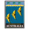 Vintage Australia travel poster with bold yellow and black graphics - in a black frame