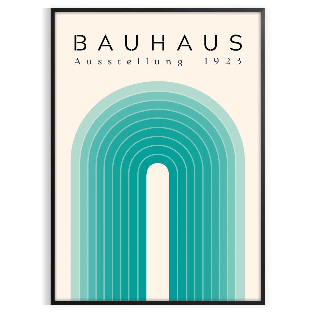 Bauhaus abstract poster featuring geometric green and blue shapes, minimalist design