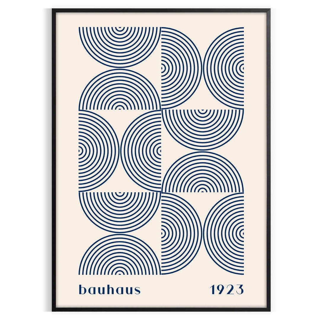 Bauhaus abstract poster with gray and blue geometric shapes, modern print