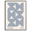 Bauhaus abstract poster with gray and blue geometric shapes, modern print - in a black frame