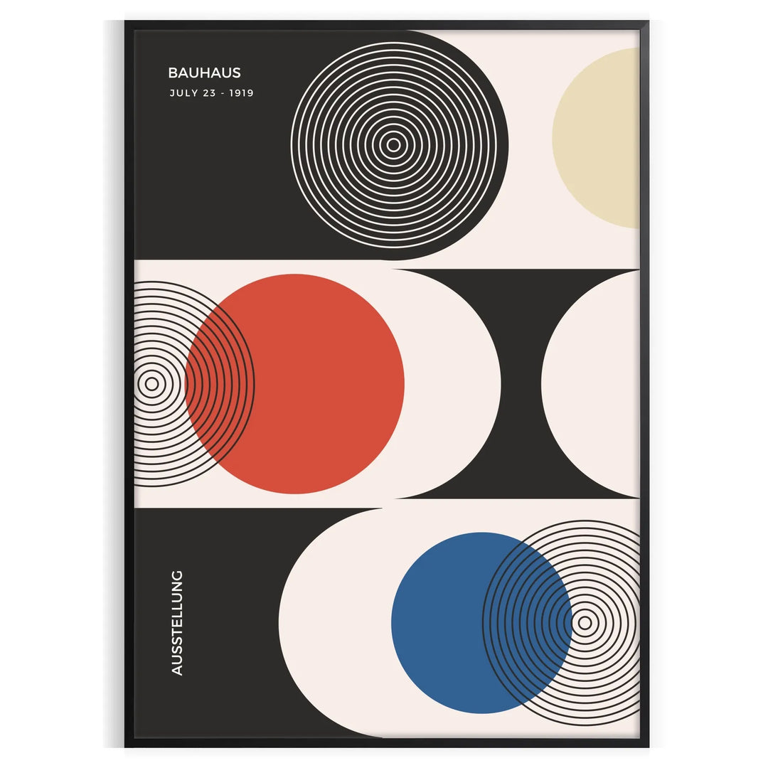 Abstract geometric shapes in Bauhaus style with bold primary colors