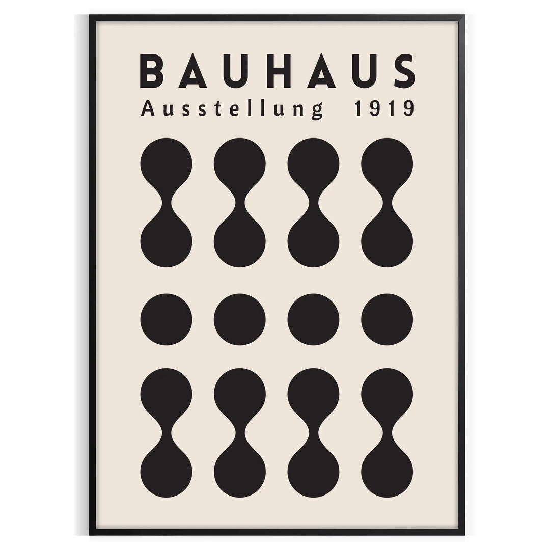 Poster showing Bauhaus abstract geometric composition in primary colors, modernist style