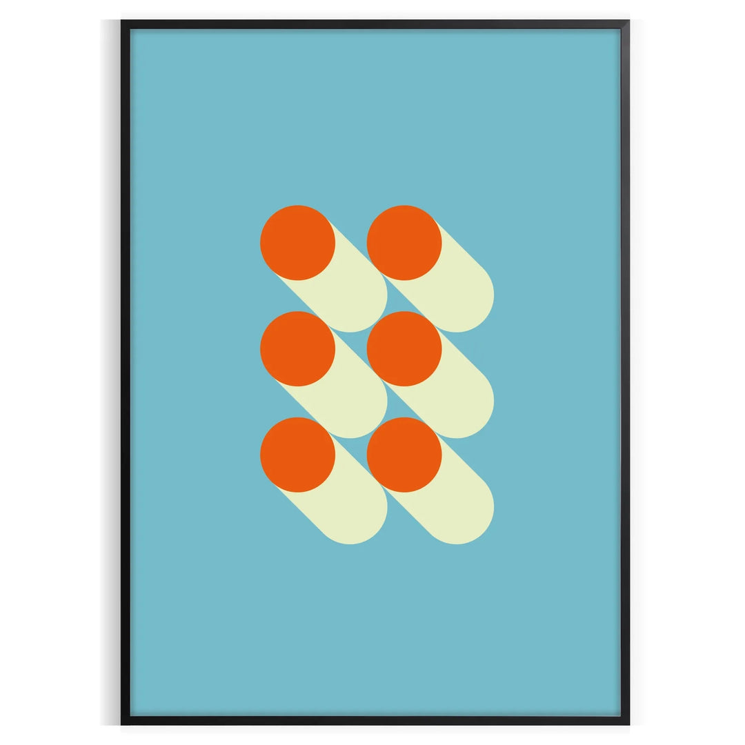 Bauhaus geometric abstract poster with bold red, blue, yellow shapes