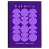 Purple and white geometric Bauhaus poster, bold minimalist shapes on paper - in a black frame