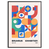 Bauhaus geometric abstract poster with orange and blue minimalist shapes - in a black frame