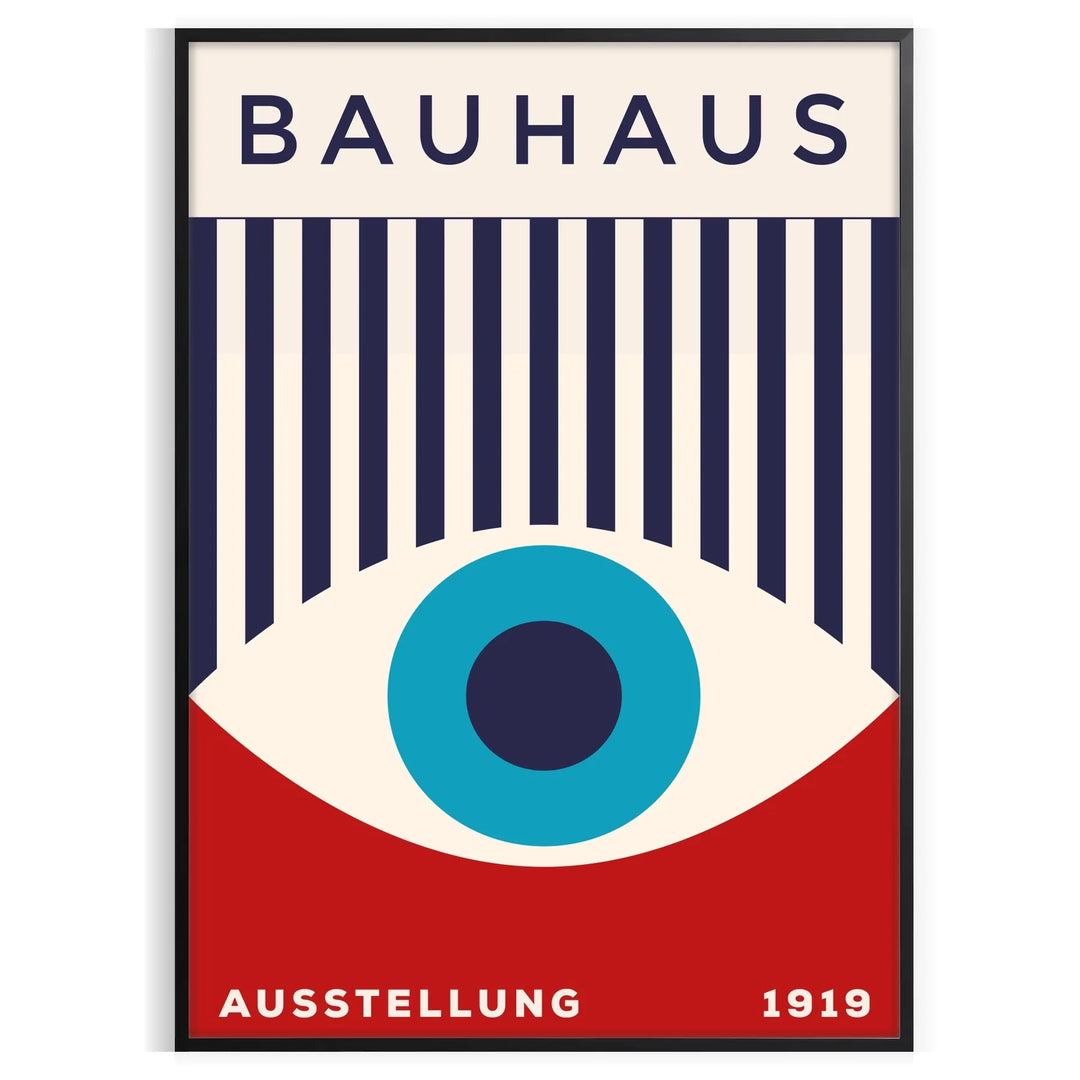Bauhaus geometric poster with blue and red abstract shapes