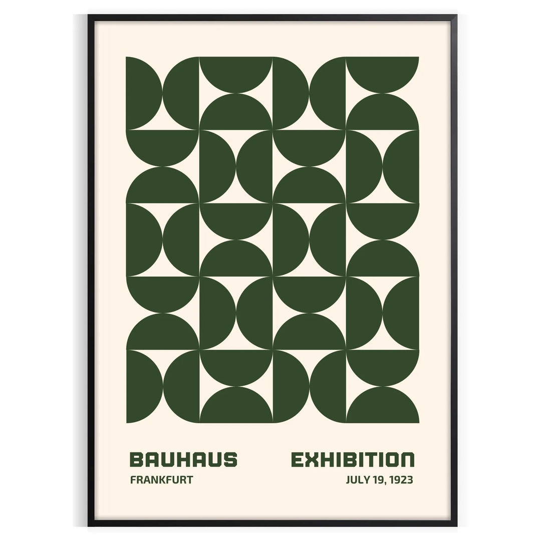 Abstract Bauhaus-inspired design with geometric shapes in gray and green