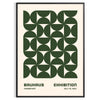 Abstract Bauhaus-inspired design with geometric shapes in gray and green - in a black frame