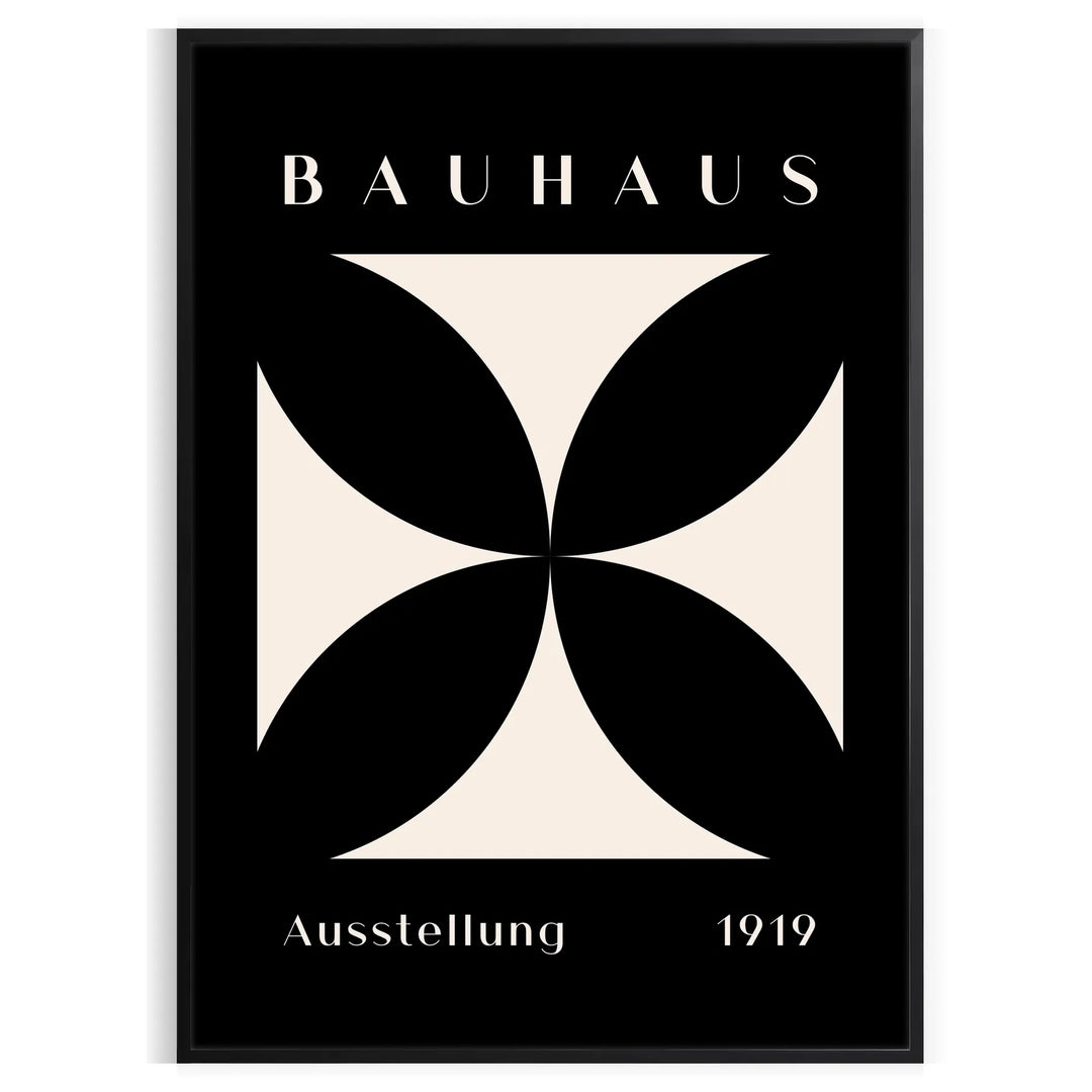 Abstract Bauhaus design with geometric shapes in gray and black tones