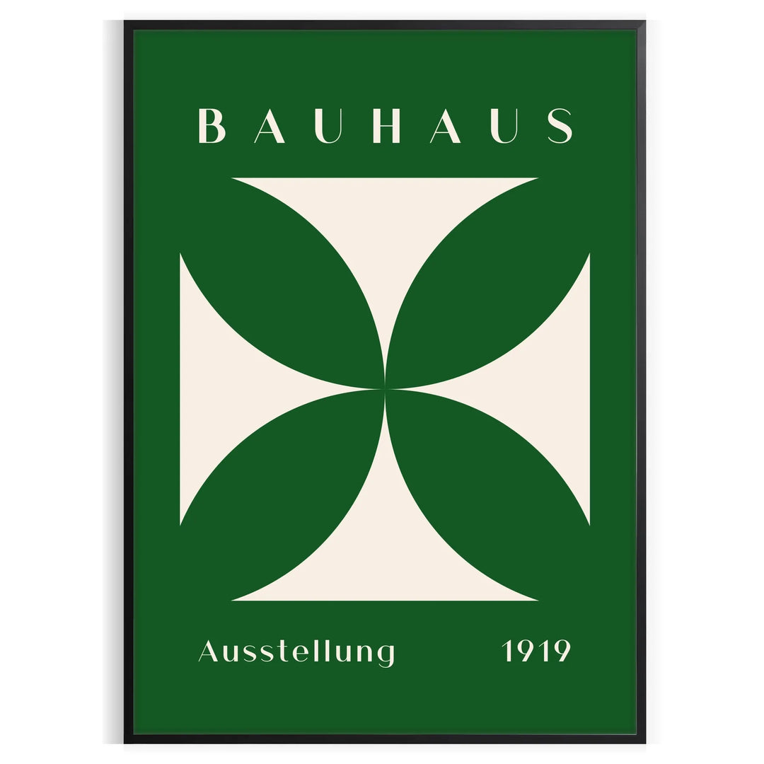Abstract Bauhaus design featuring geometric shapes in green and white