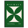 Abstraktes Bauhaus-Design mit geometrischen Formen in Grün und Weiß - in einem schwarzen Rahmen