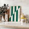 Gray and green abstract design with geometric shapes in Bauhaus style - styled on a counter with eucalyptus and a bowl of lemons
