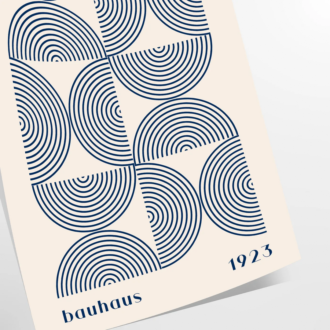 Bauhaus abstract poster with gray and blue geometric shapes, modern print - as a rolled, unframed print