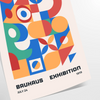 Bauhaus geometric abstract poster with orange and blue minimalist shapes