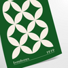 Green and white poster featuring abstract geometric shapes in Bauhaus style