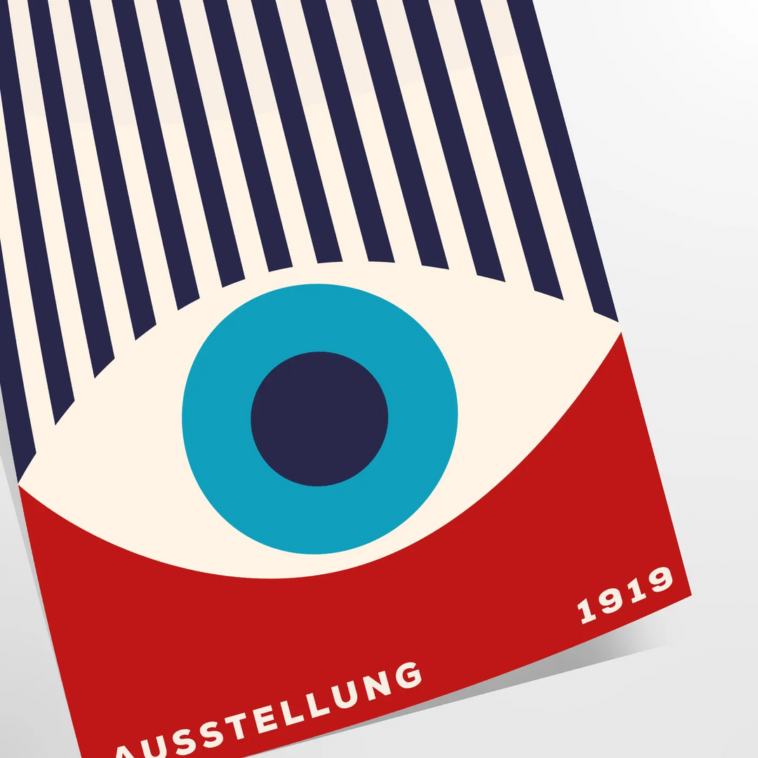 Bauhaus geometric poster with blue and red abstract shapes