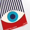 Bauhaus geometric poster with blue and red abstract shapes
