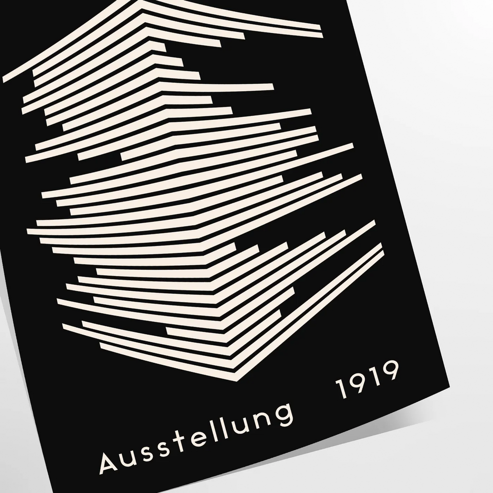 Bauhaus poster showing abstract geometric composition in red, blue, yellow