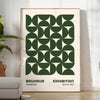Abstract Bauhaus-inspired design with geometric shapes in gray and green - in a bright minimalist room with a plant and an armchair