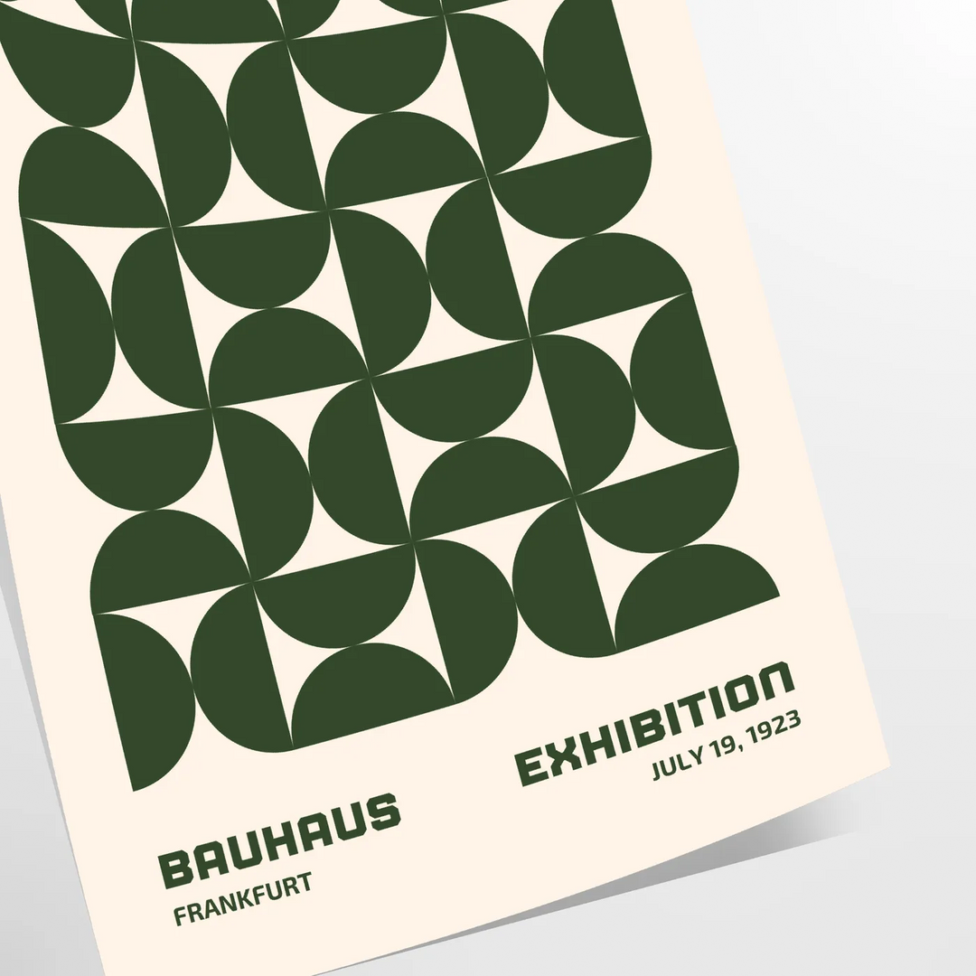 Abstract Bauhaus-inspired design with geometric shapes in gray and green - as a rolled, unframed print