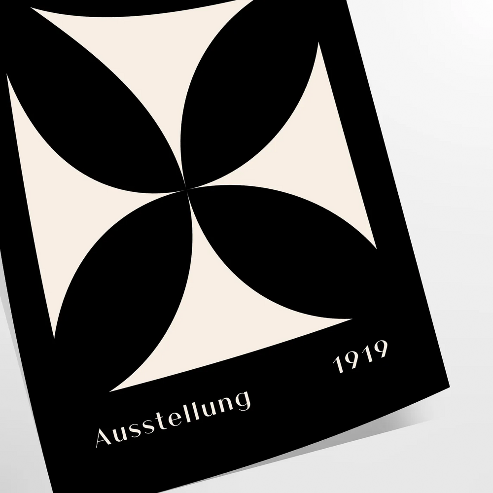 Abstract Bauhaus design with geometric shapes in gray and black tones