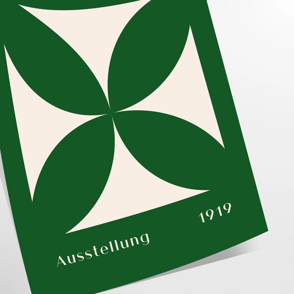 Abstract Bauhaus design featuring geometric shapes in green and white