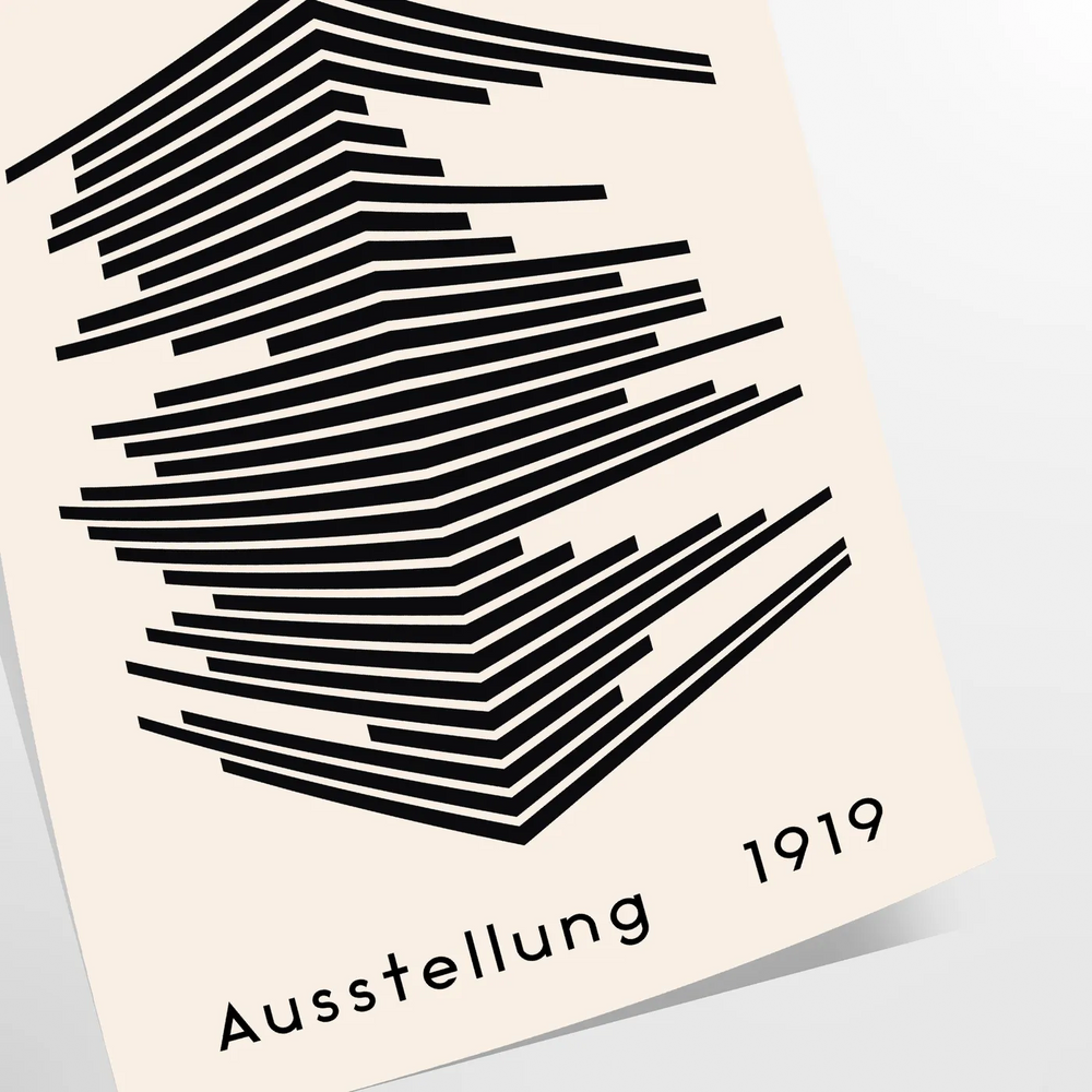 Geometric Bauhaus design featuring black and gray shapes