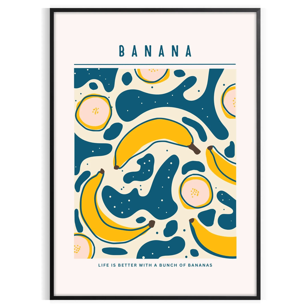 Gray and orange minimalist banana kitchen art poster, modern playful design