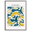 Gray and orange minimalist banana kitchen art poster, modern playful design - in a black frame