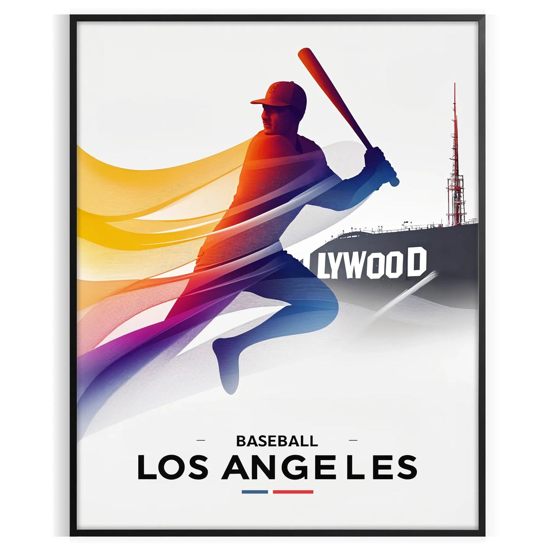 Retro illustration of baseball players at the Los Angeles Olympics