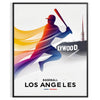 Retro illustration of baseball players at the Los Angeles Olympics - in a black frame