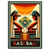 Poster showing dynamic baseball player silhouette in vintage graphic style - in a black frame