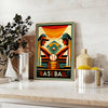 Poster showing dynamic baseball player silhouette in vintage graphic style - styled on a counter with eucalyptus and a bowl of lemons