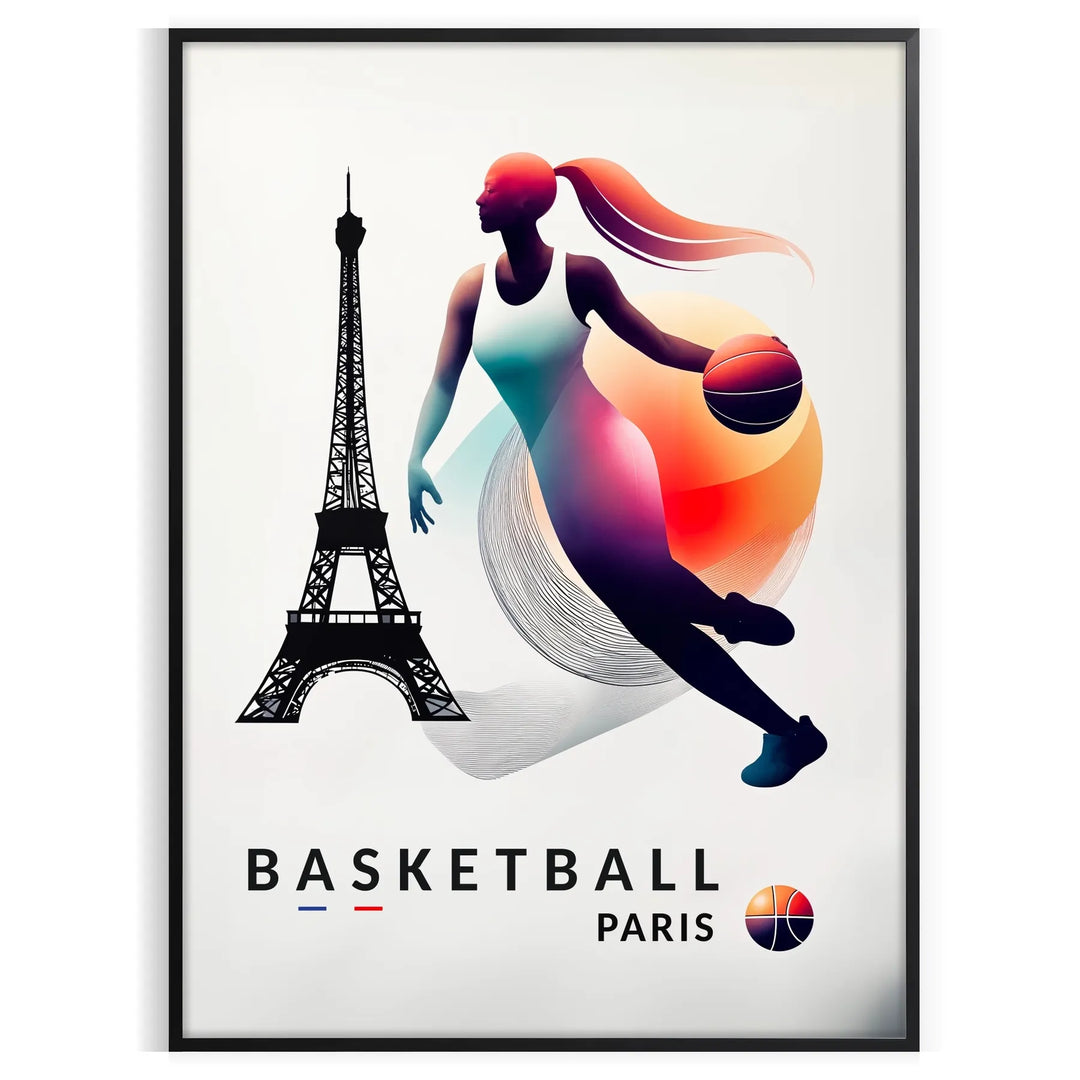 Poster of a dynamic Paris basketball illustration, modern graphic sports artwork