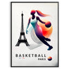 Poster of a dynamic Paris basketball illustration, modern graphic sports artwork - in a black frame
