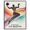 Retro illustration of basketball players during the 1984 Los Angeles Olympics - in a black frame