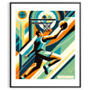 Art Deco style basketball illustration with retro colors and geometric shapes - in a black frame
