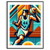Retro basketball poster featuring stylized illustration, vintage sports art for wall - in a black frame