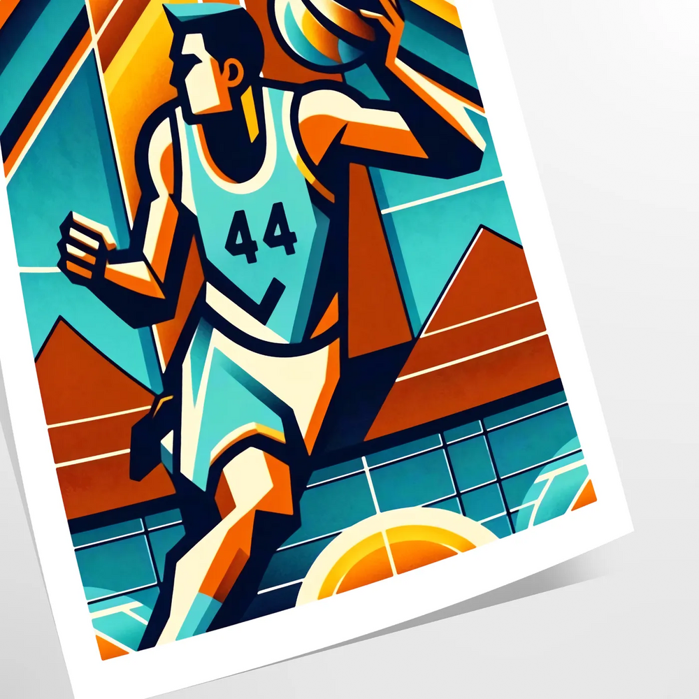 Retro basketball poster featuring stylized illustration, vintage sports art for wall