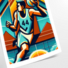 Retro basketball poster featuring stylized illustration, vintage sports art for wall - as a rolled, unframed print